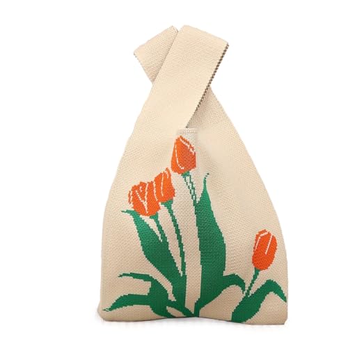 Image of Kawn Crochet Wrist Handbag for Women Wristlet Sleeve Knot Pouch Portable knitted breathable lightweight foldable Casual Small Purse Cute Tote Bag For Shopping, Dating, Travel