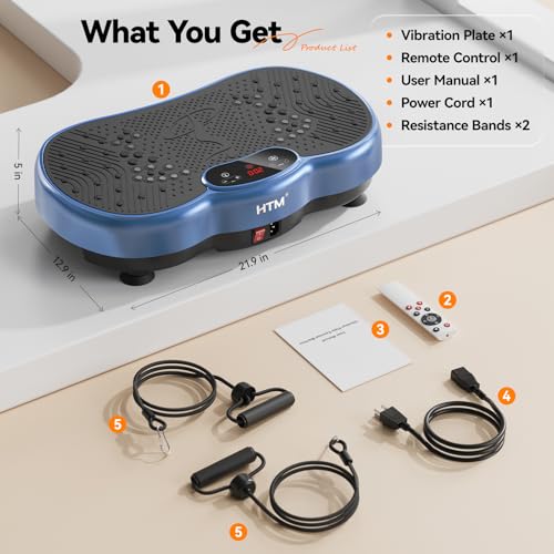HTM Vibration Plate Exercise Machine - 300 lbs Weight Capacity, 120 Speed Levels, 9 Workout Modes for Home Fitness, Muscle Toning & Weight Loss
