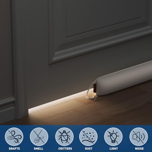 Image of MAGZO Door Draft Stopper, 34 Inch Under Door Draft Blocker Noise Stopper, Weighted Wind Blocker Draft Guard for Bottom of Door, Beige