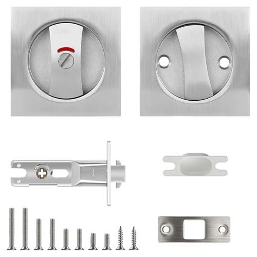 Pocket Door Lock 4Pocket Door Latch with Indicator Light, Silver Privacy Square Pocket, Barn Lock Hardware for Privacy Sliding Door Bifold Door miniatura 5