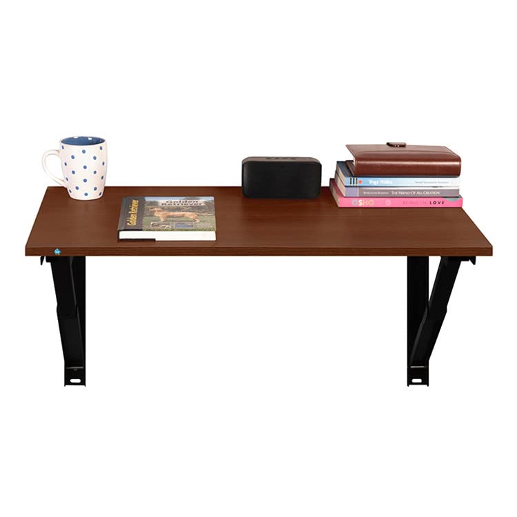 Image of DELITE KOM Geni Engineered Wood Study Table /Wall Mounted Shelf Desk for Adult /Kids Use in Home /Office (Acacia Dark, 45.4 D x 89.6 W x 32 H)