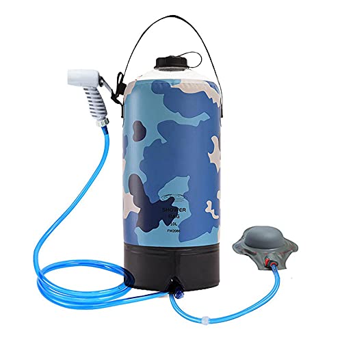 Ducha portátil de camping – Bolsa de ducha solar de 10 L con bomba de pie de presión y manguera de ducha para playa, senderismo, ciclismo, mochilero