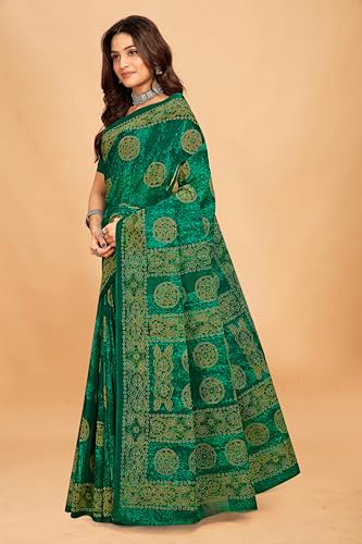 Tamaira Fashion Women's Batik Printed Pure Cotton Mulmul Saree Without Blouse Piece(11534_Seagreen)