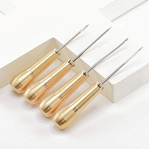 MFDSJ 4 Pcs Copper Handle Sewing Awl Needle with 12 Meters Leather Wax Cord for DIY Sewing Repairing Canvas Leather