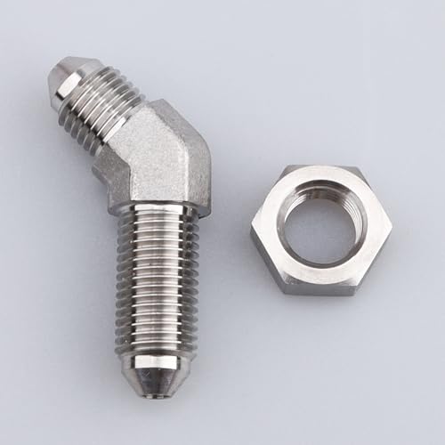 Image of Stainless Steel 45 degree -3 AN Male to -3 AN Male Flare Bulkhead Pipe Hose Fittings Adapter with AN3 Stainless Bulkhead Lock Nut