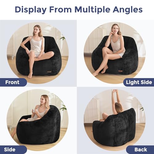 Image of MAXYOYO Bean Bag Chair, Comfy Bean Bag Sofa with Back Support, Faux Fur Bean Bag Chair for Adults and Kids, Stuffed Floor Sofa for Living Room, Bedroom, Apartment, Black