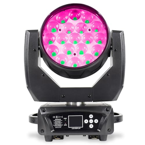 DJCLUB Pro MAC Aura RGBW 19X15W LED Moving Head Backlight 4In1 DMX512 Control Lyre Zoom Wash Beam Stage Lights for Wedding Christmas Birthday DJ Disco Bar Event Party