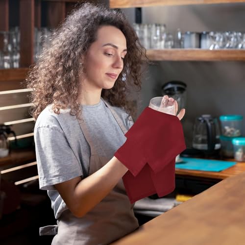 Image of Kitchen Napkin 100% Cotton Maroon - Pack of 12 (15 inchx15 inch Inches) Dinner Napkins with Hemmed Edges,Cloth Napkins for Wedding,Parties,Hotels