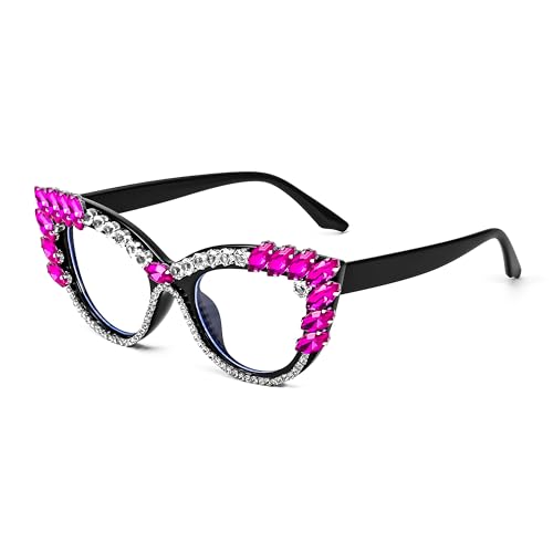 Image of FEISEDY Rhinestone Crystal Women's Blue Light Blocking Glasses Vintage Cat Eyes Sparkling Anti Fatigue Glasses B4153