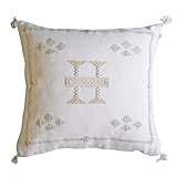 Moroccan Pillow Cover 20x20 - Cactus Silk Pillow , Off White Throw Pillow , Hand Woven Decorative Sa