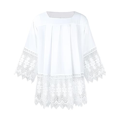 White Surplice Pastor Robe Catholic Pleated Lace Liturgical Short Sleeves Shirt Top