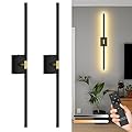 Black Battery Operated Wall Sconce, Cordless Rechargeable Wall Sconces Set of 2 with Remote Control, Modern 4CCT Dimmable Wall Lamps Battery Operated for Bedroom Living Room 31.5 Inch