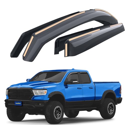 Goodyear Shatterproof in-Channel Window Deflectors for Trucks Dodge RAM 1500 2019-2026 Quad Cab, Rain Guards, Window Visors for Cars, Vent Deflector, Truck Accessories, 4 pcs- GY003414LP