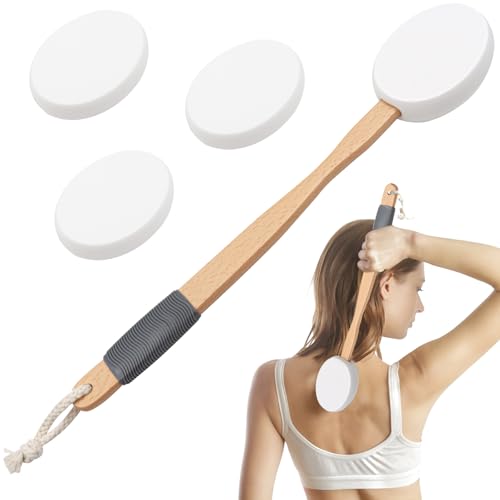 ZOCONE Lotion-Applikator für den Rücken, 43,2 cm, langstieliger Rückencreme-Applikator mit 2 Ersatz-Pads, Rückenapplikator für Creme-Feuchtigkeitspflege, langer Holzgriff, Rückenlotion-Applikator für