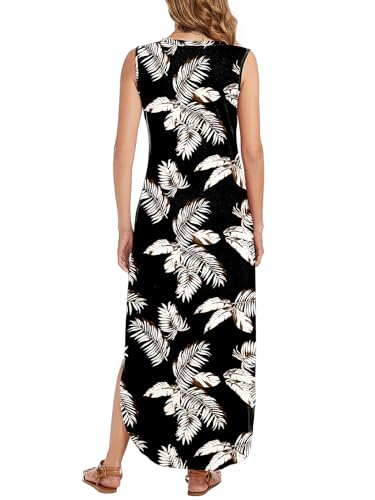 Image of Arolina Maxi Dress for Women Tropical Summer V Neck Sleeveless Split Long Beach Dresses Casual Loose Sundress with Pockets