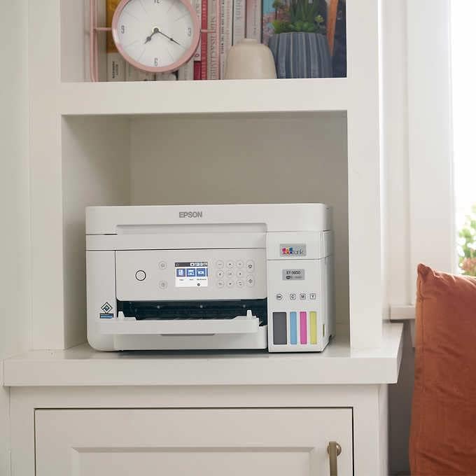 Epson EcoTank Wireless Color All-in-One Cartridge-Free ET-3850 Supertank Inkjet Printer for Home Office, Scanner, Copier, ADF and Ethernet, Mobile Printing, with Bonus Black Ink Bottle & USB Cable