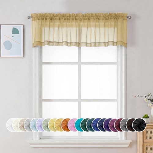 Chyhomenyc Cenefas transparentes para ventana, paquete de 2, cortinas pequeñas para sala de estar, baño, cortinas modernas de gasa con doble bolsillo para barra, cortinas de ventana de sótano, 42