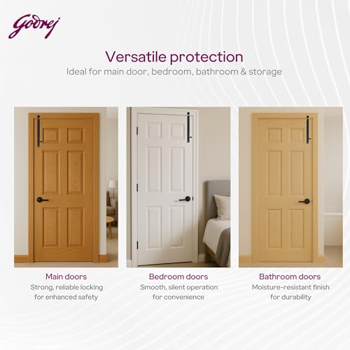 Image of Godrej Door Fittings | 12 inch Tower Bolt | Premium Matte Black Finish | Kundi for Better Grip & Easy Operation-Chitkani /Chitkini for Main Door, Bedroom, Bathroom, Wardrobe | 1 Year Warranty