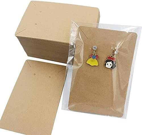 DUGYIRS 200 Pieces Earrings Necklace Display Cards 200 Pieces Earring Backs and 100 Pieces Self-Adhesive Sealing Bags Holder Kraft Paper Display Cards for Packaging Necklaces Jewelry Earrings Display