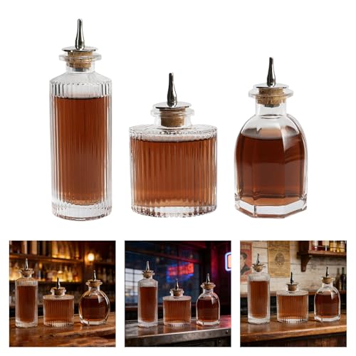 Botellas de absenta y licor 90 ml de cristal ovalado a rayas con tapón dorado 3