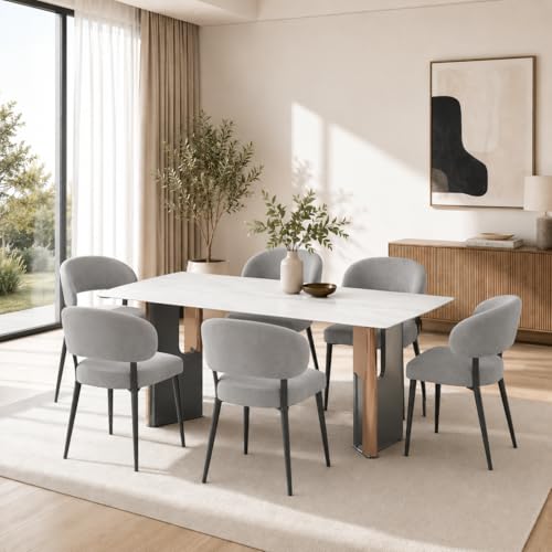 Image of The Attic Urban Crown 6 Chair Dining Set,Light Grey,Titanium, Rose Gold & Cream,160Cms