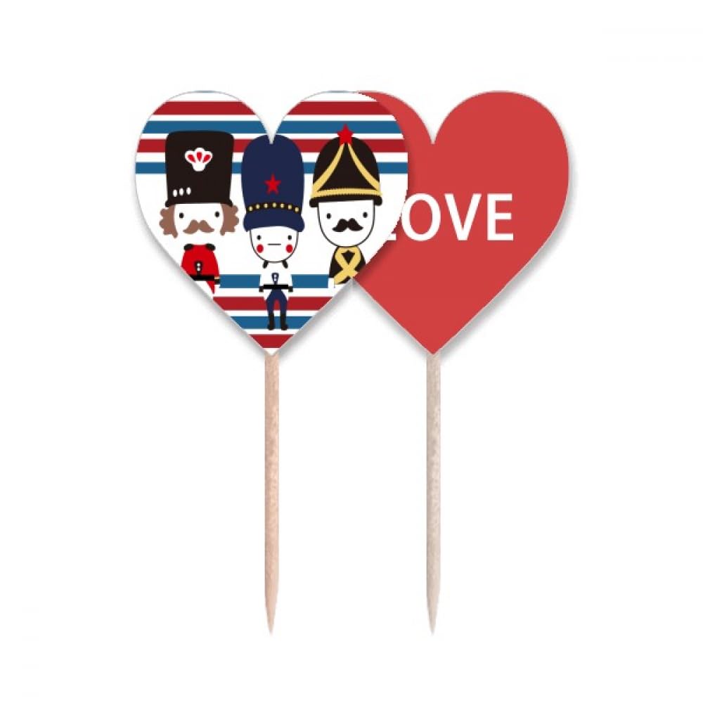 Drapeau cure-dents déco cupcake avec motif soldat anglais et cœur