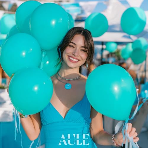 Image of AULE 50Pcs Latex 12 Inch Teal Blue Balloons | Happy Birthday Pool Party Graduation Gender Reveal Sea Theme Wedding Decoration