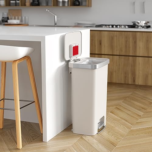 iTouchless SoftStep 13.2 Gallon Step Pedal White Plastic Kitchen Trash Can with Odor Filter, Durable Dent-Proof Construction and Stainless Steel Trim, 50L Garbage Bin for Home, Store, Office, Business