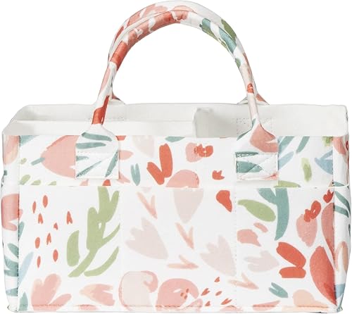 Image of Sammy & Lou Diaper Caddy Organizer - Collapsible Tote Bag with Handles - Organizer for Diapers, Wipes & Baby Changing Supplies - Felt Storage Organizing for Car, Desk, Nursery (Painterly Floral)