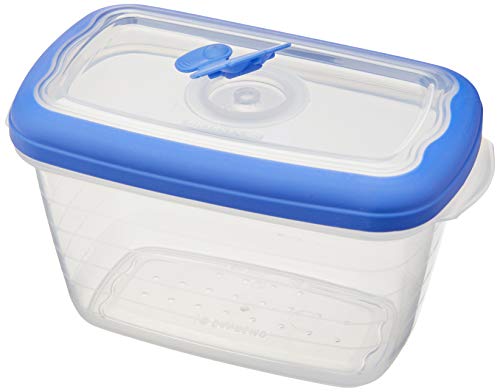 Pote Plástico Retangular de 700 ml, Linha Flor, Sanremo, Cristal com detalhes em azul.