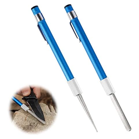 Ledoo 2Set Diamond Sharpening Pen Diamond Knife Sharpening Pen Sharpener Stone Diamond Sharpening Stone Pen Stick Retractable for Serrated Blades Knife (Blue) Cover
