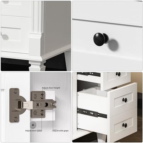 LIKIMIO 30 Inch Bathroom Vanity with Sink, Towel Holder & Adjustable Solid Wood Legs for Uneven Floor, Modern Bathroom Storage Cabinet with Tip-Out Drawer, 2 Drawers & Adjustable Shelf, White — view 7