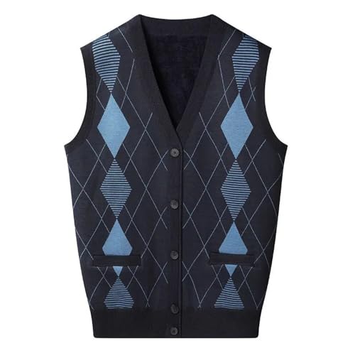 Bollrllr 2024 Winter Men's Casual Button Cardigan Sweater Vest Fashionable V-Neck Plaid Knitted Warm Vest2
