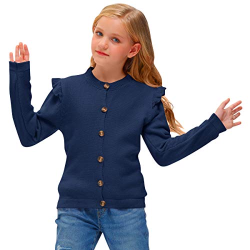 Besserbay Ruffle Shoulder Soft And Warm Basic Navy Cardigan Sweater For Little Girl 7-8 Years #TOP4