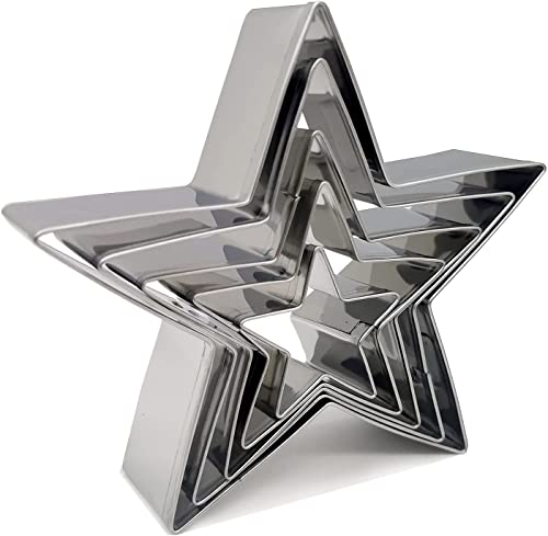 Selecto Bake 5 Pieces of Star Cutters Set Stainless Steel Cookie Stamps Sandwich Cutter Fondant Cake Mould Biscuit Press