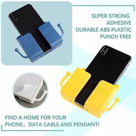Image of Pack of 4 Wall Mount Self-Adhesive Wall Storage Mobile Holder | Mobile Phone Charging Bracket | Multipurpose Organizer Wall Mount Holder for Remotes,Phone (Multicolour)