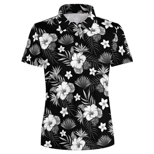 Jreergy Women'S Hawaiian Floral Polo Shirts Short Sleeve Golf Polo Shirts Dry Fit Moisture Wicking Collared Tennis Shirt L cover