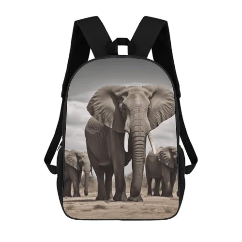 African Elephant Backpack - Durable 600D Polyester, 17 Inch Backpack with Ergonomic Adjustable Straps, Lightweight Travel Bag for Men & Women