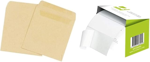 Q-Connect KF3420 Wage Envelope 108x102mm Plain Self-Seal (Pack of 1000) - Manilla &Easi Peel Address Label - Roll of 200