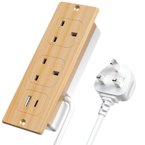 Recessed Power Strip with USB, Recessed Power Outlet with 2 USB, 2M Power Extension Lead with 2 Outlets, Hidden in the Furniture Desk Table