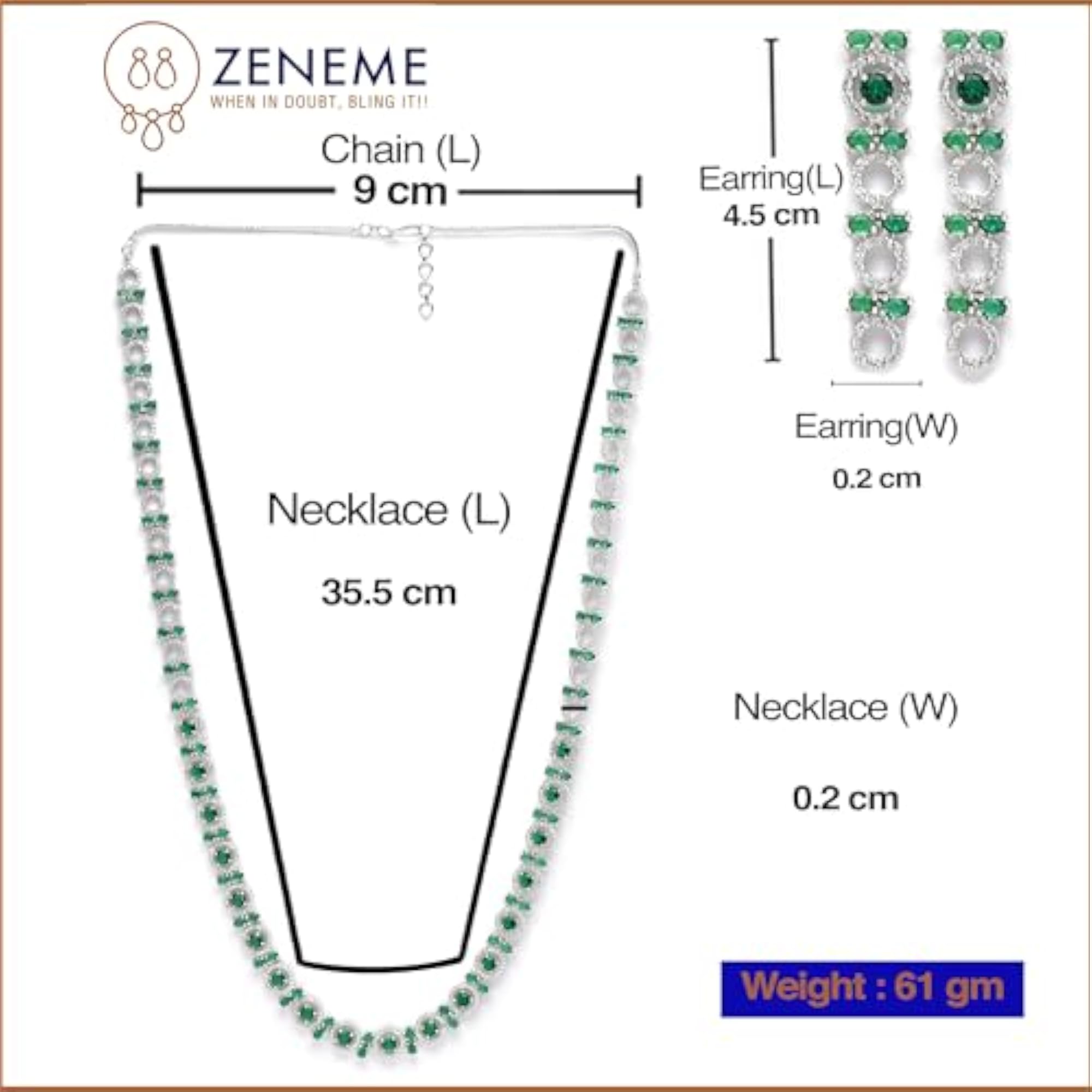 Circular American Diamond Long Necklace Earring Set