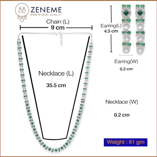 Circular American Diamond Long Necklace Earring Set