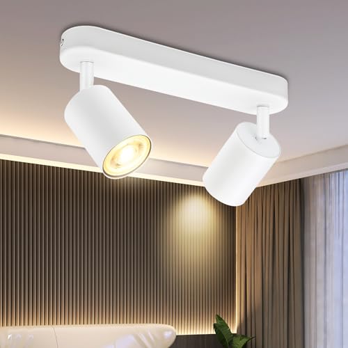 BOYIR Deckenstrahler 2 Flammig Wei&szlig; Deckenlampe Strahler Schwenkbar 350&deg;Deckenleuchte GU10 LED Wandstrahler Drehbar, Spotlight Lampe K&uuml;chenlampe Deckenspots f&uuml;r Wohnzimmer, Flur, Ohne Leuchtmittel