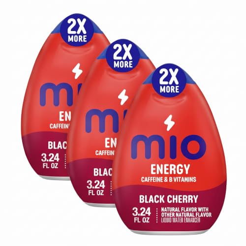 MiO Energy Black Cherry Liquid Water Enhancer Drink Mix, 2x More, 3.24 Fl Oz Bottle, As Seen on TikTok (Pack of 3)