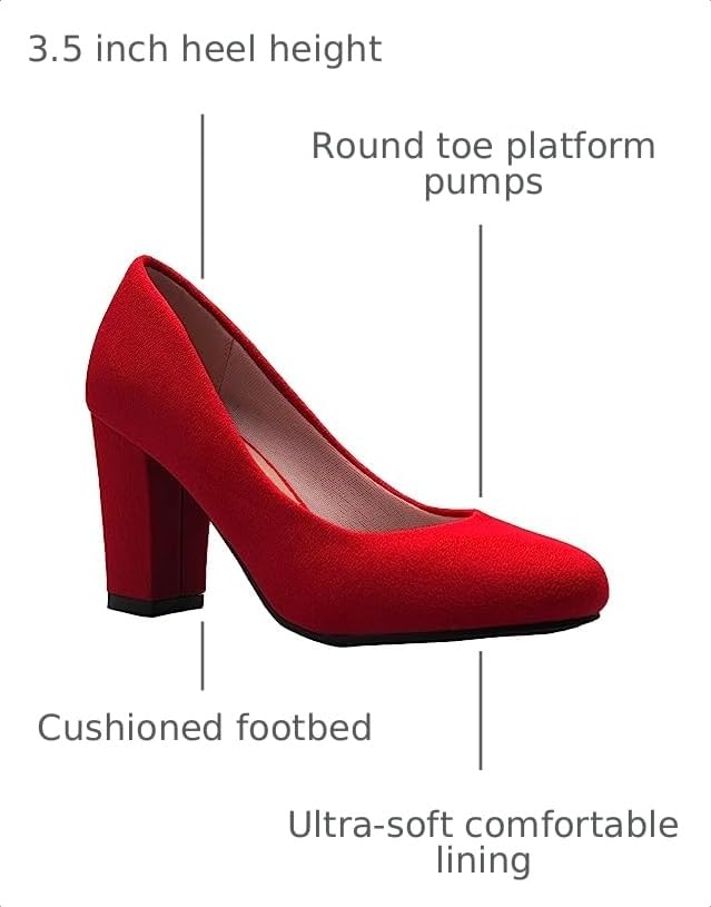 Image of Olivia K Women's Classic Round-Toe Platform Pumps High Block Heel - Adorable, Comfortable