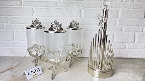 Silver Unique Glass Canister Set For Kitchen, Paper Towel Holder, Tea Sugar Coffee Canister, Cookie & Candy Jar… (Full Set) #TOP4