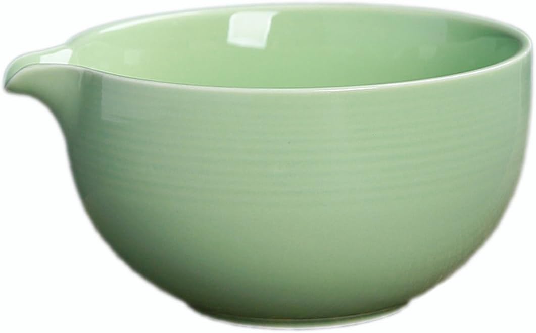 Sizikato Striped Porcelain Matcha Bowl with Spout, 16oz Ceramic Green Tea Bowl