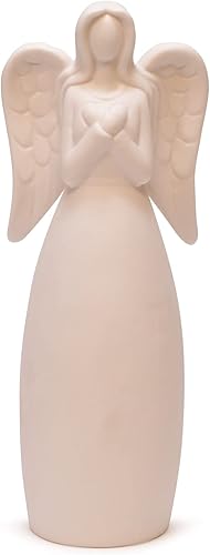 Mark Feldstein & Associates Figura de mesa de ángel guardián de porcelana sin esmaltar con luz LED, 8 pulgadas