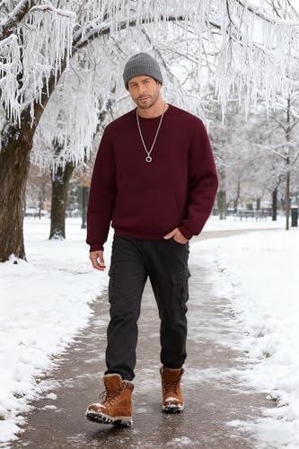 ZITY Mens Crewneck Sweatshirt Heavy Warm Fleece Sherpa Lined Pullover Shirts Athletic Thermal Long Sleeve Sweatshirts Wine red - image 2