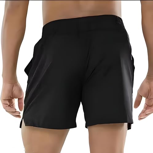 Image of Men's Athletic Running Shorts, Cotton Blend, 2 Pockets, Black